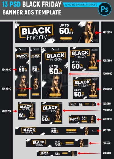 8 PSD Google Banner Ads Template Bundle-13 Black Friday Web Banner Ads