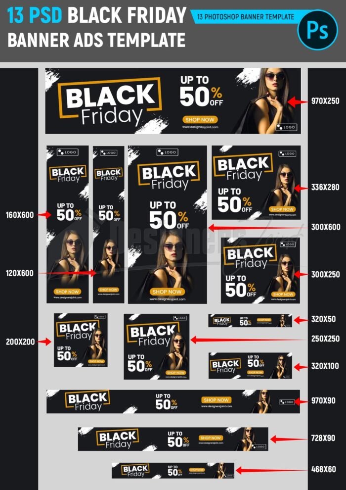 8 PSD Google Banner Ads Template Bundle-13 Black Friday Web Banner Ads