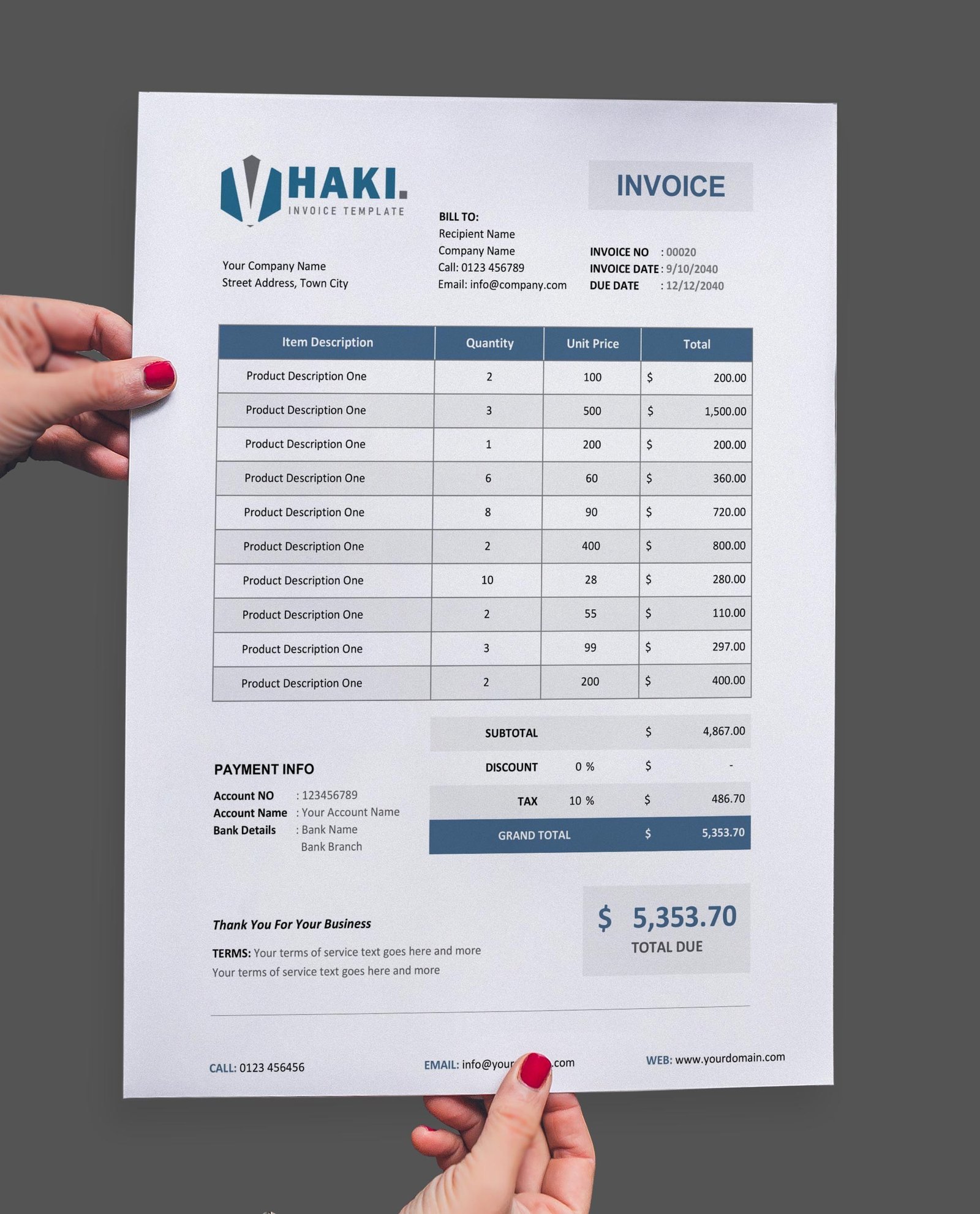 simple invoice template that calculates totals