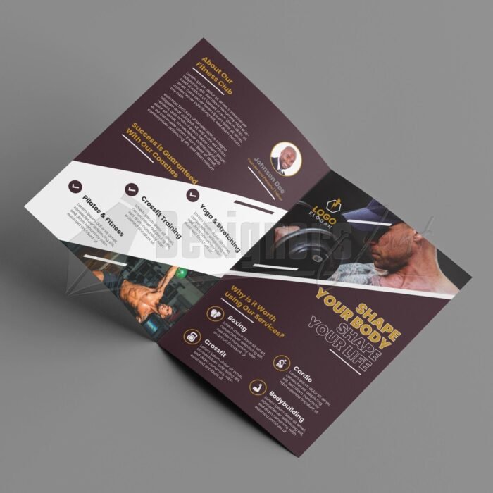 Fitness Gym Center Promotion Bi Fold Brochure Template